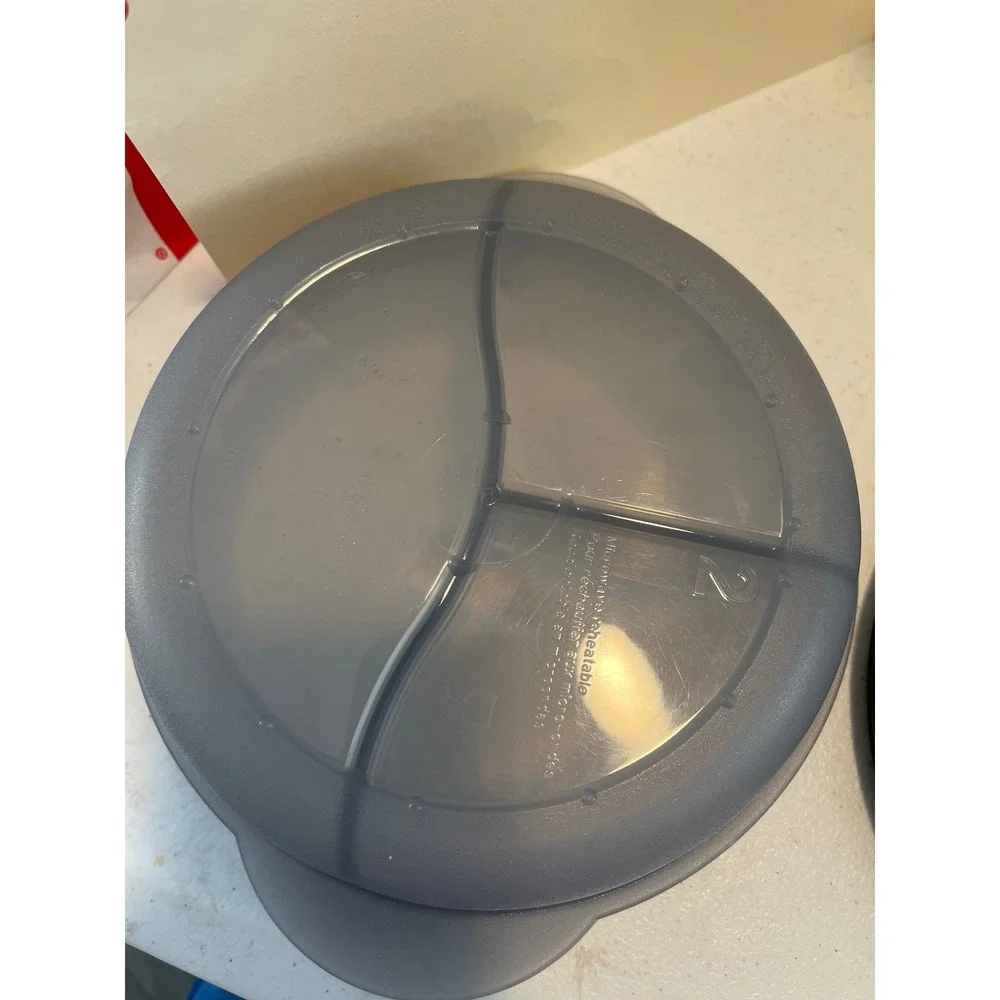 Tupperware CrystalWave Divided Microwave Reheatable Container Gray 3 Section